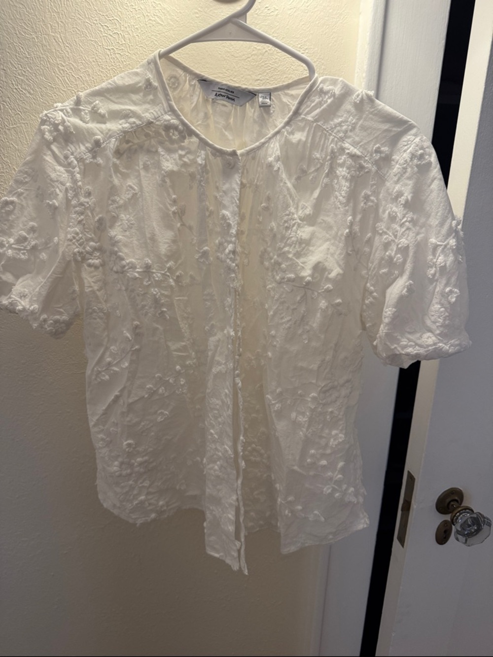 & other stories White Embroidered Short Sleeve Button-Front Blouse